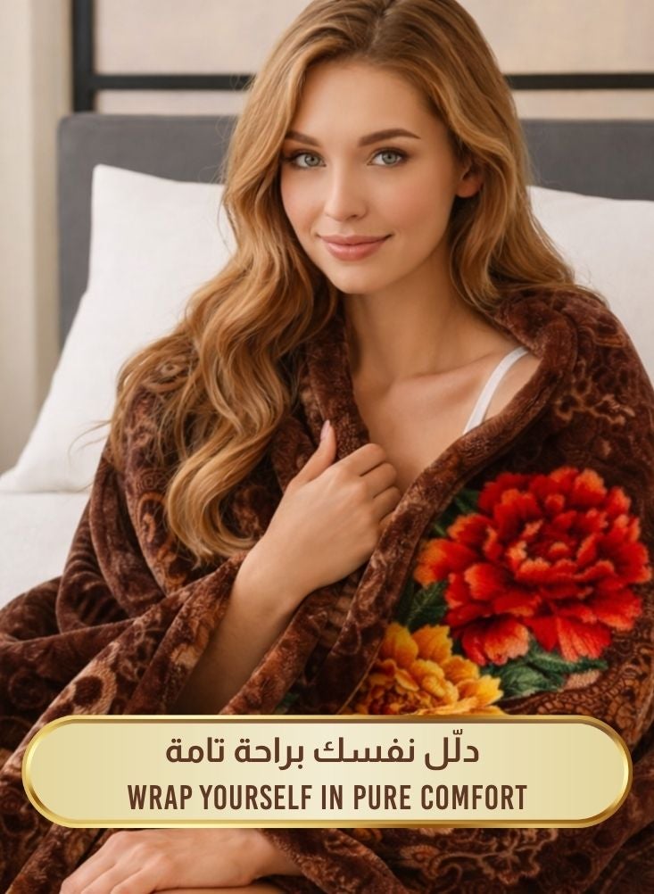 بريميم بطانية من فرو المنك الأحمر الزهري فائق النعومة بوزن ٦ كيلوجرامات – بطانية شتوية فاخرة سميكة ودافئة - Image 3